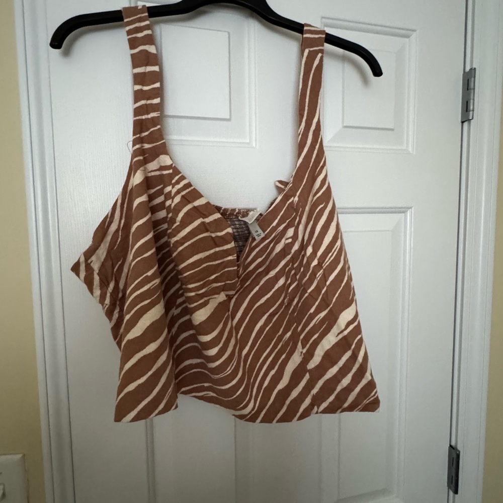 A New Day Brown Tan Sleeveless Asymmetrical Crop Tank Top